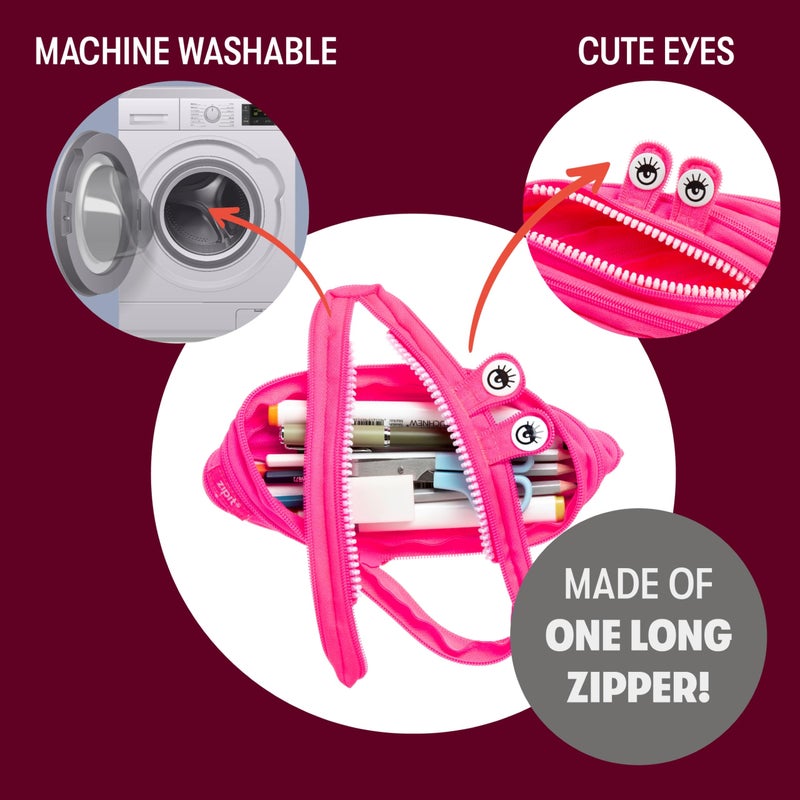 ZIPIT Monster Pencil Case for Girls, Cute Zipper Pouch for Kids Teens, Stationery Bag for School ,Pink - Image 3